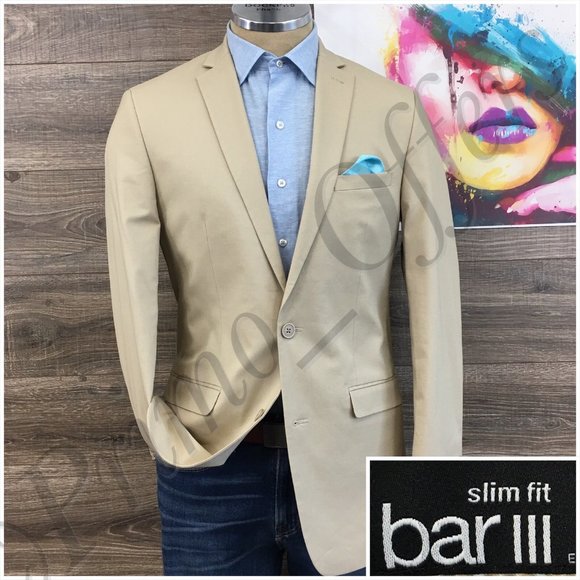 Bar III Mens Blazer Sport Coat Two Button Casual Jacket Size 40L Cotton Suits‎